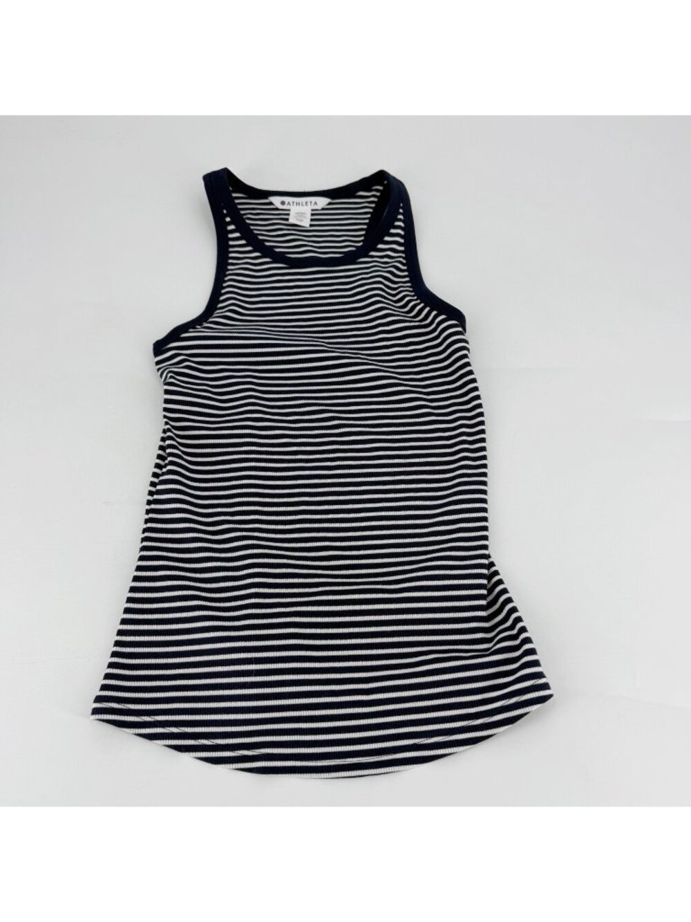 Athleta XXS High Neck Fitted Stretch Navy Blue Striped Tank Top